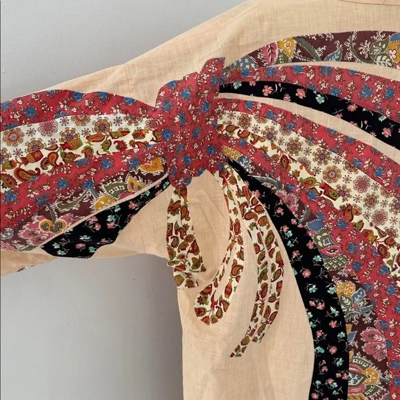 Vintage 70s Patchwork Cotton Kimono Duster Robe - Picture 3 of 6